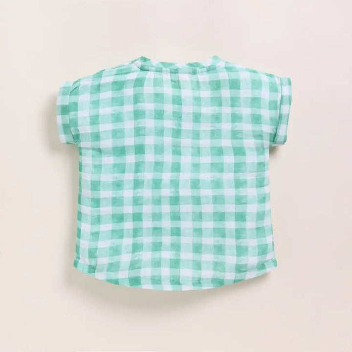 Cot &amp; Candy Baby Organic Muslin Oversized Tees Pack Of 2-Teal Check + Sage Check