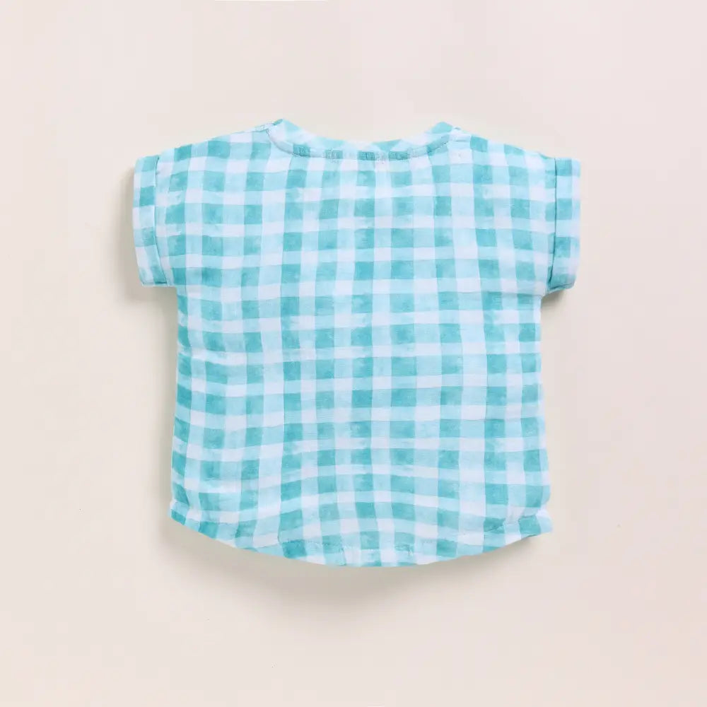 Cot &amp; Candy Baby Organic Muslin Oversized Tees Pack Of 2-Teal Check + Sage Check