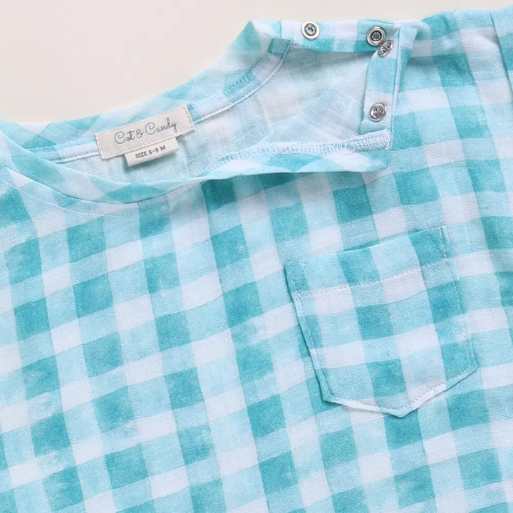 Cot &amp; Candy Baby Organic Muslin Oversized Tees Pack Of 2-Teal Check + Sage Check