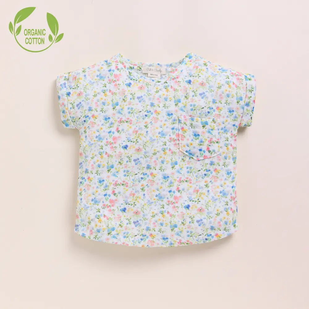Cot &amp; Candy Baby Organic Muslin Oversized Tee With Muslin Shorts-Spring Floral + Sage