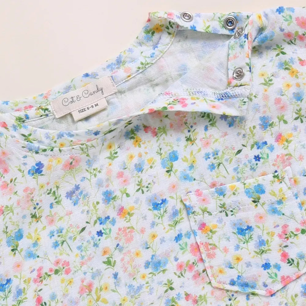 Cot &amp; Candy Baby Organic Muslin Oversized Tee With Muslin Shorts-Spring Floral + Sage
