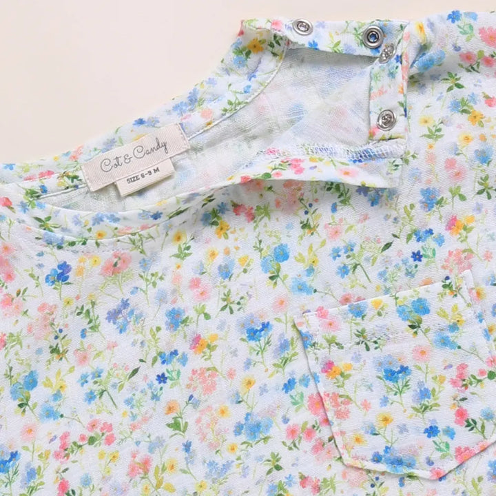 Cot &amp; Candy Baby Organic Muslin Oversized Tee With Muslin Shorts-Spring Floral + Sage