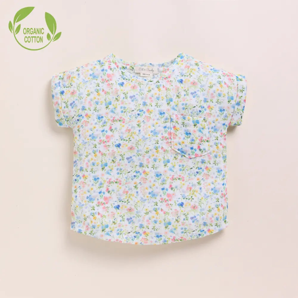 Cot &amp; Candy Baby Organic Muslin Oversized Tee With Legging-Spring Floral + Denim
