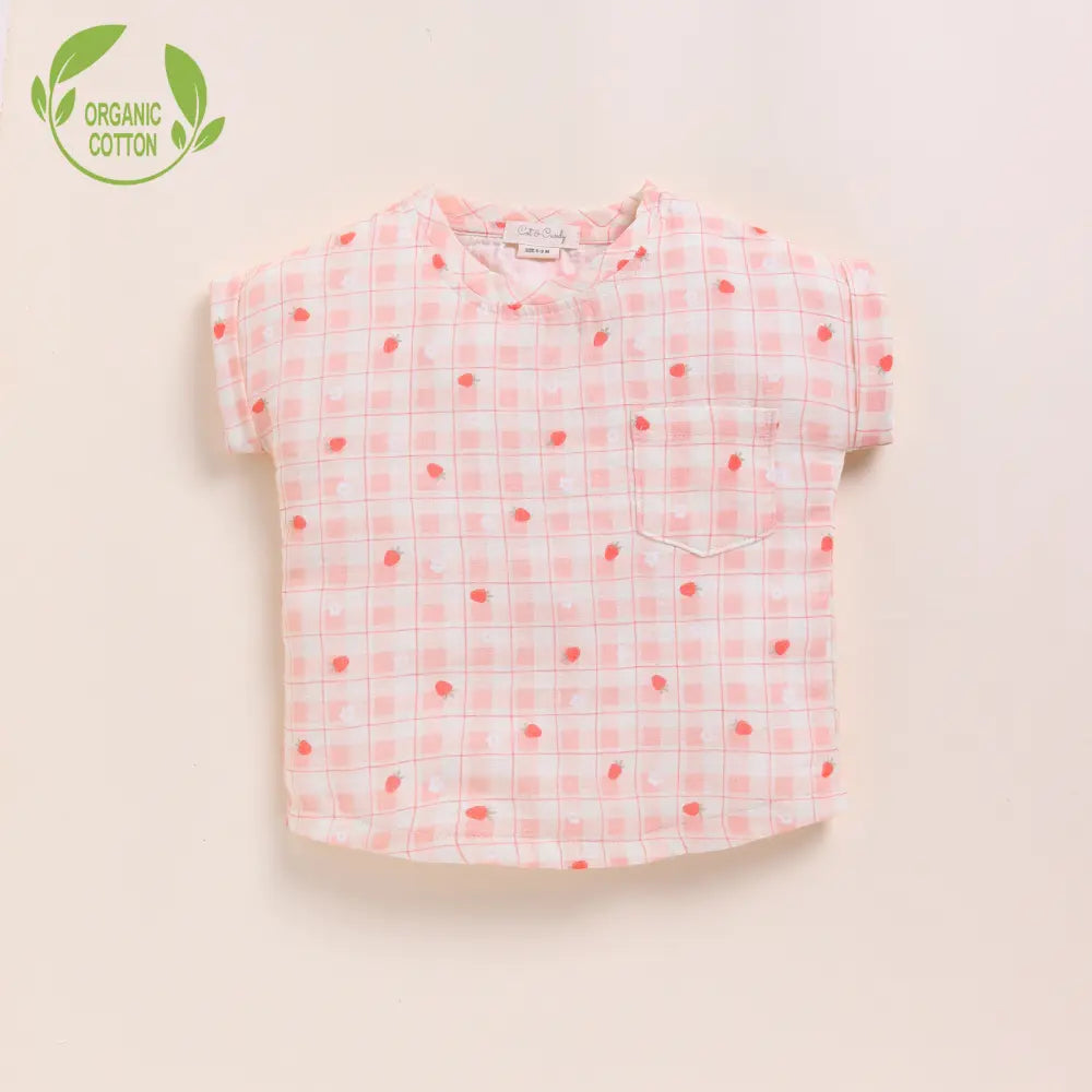 Cot &amp; Candy Baby Organic Muslin Oversized Tees Pack Of 2-Strawberry + Spring Floral