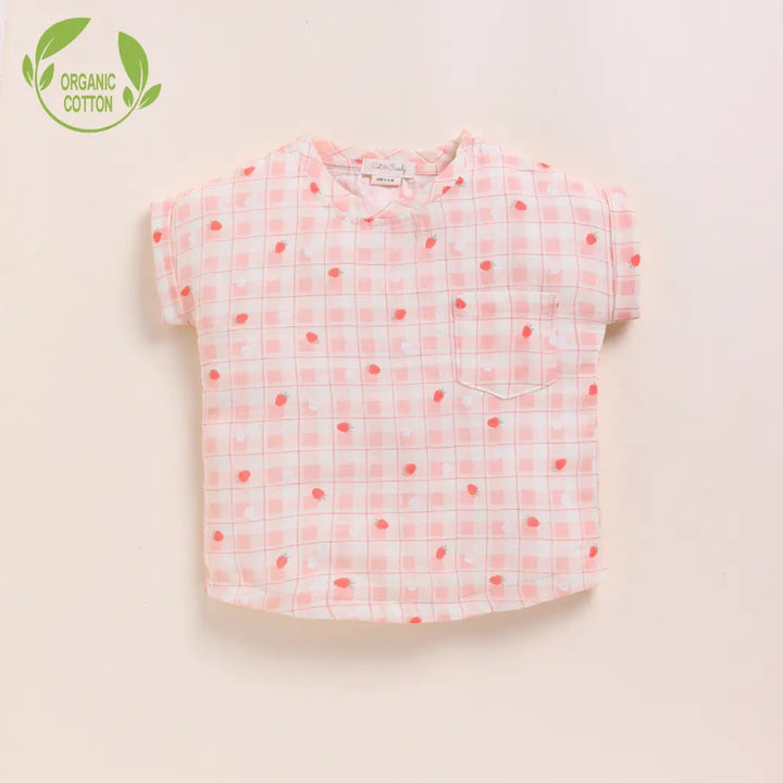 Cot &amp; Candy Baby Organic Muslin Oversized Tees Pack Of 2-Strawberry + Spring Floral