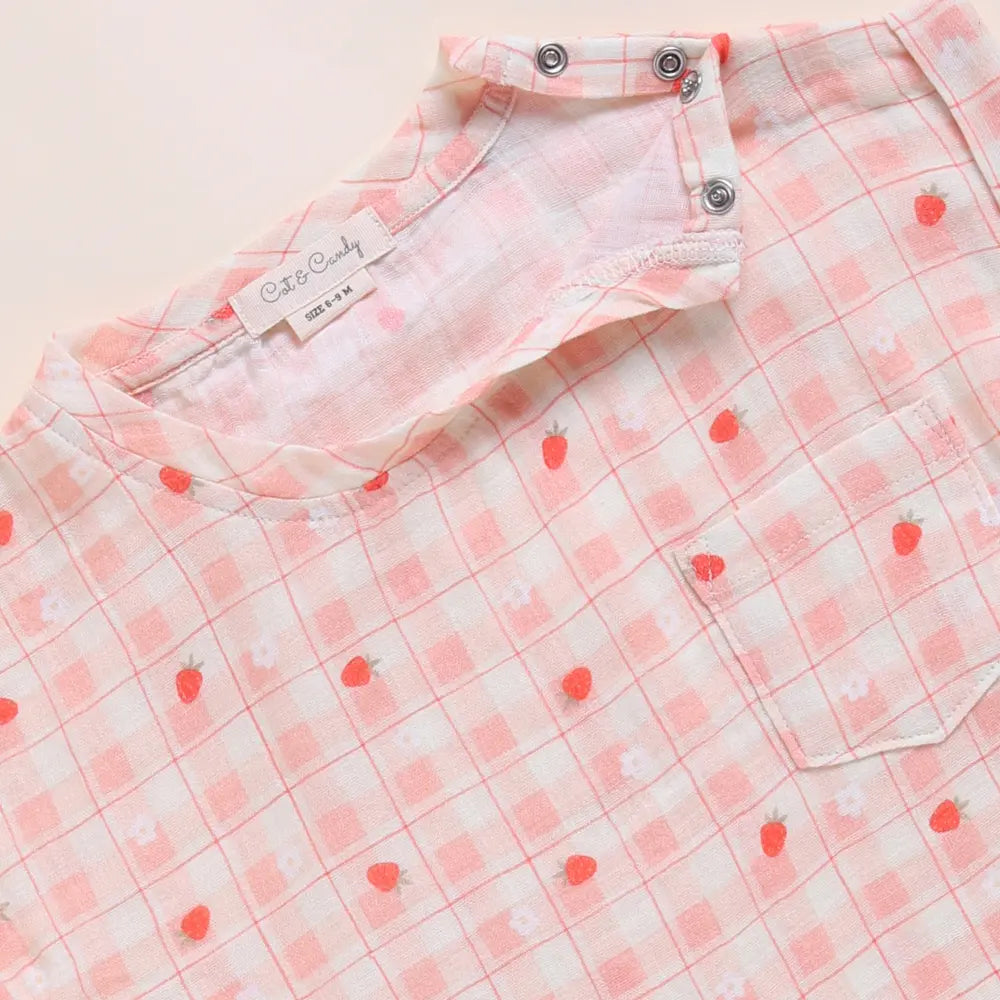 Cot &amp; Candy Baby Organic Muslin Oversized Tees Pack Of 2-Strawberry + Spring Floral