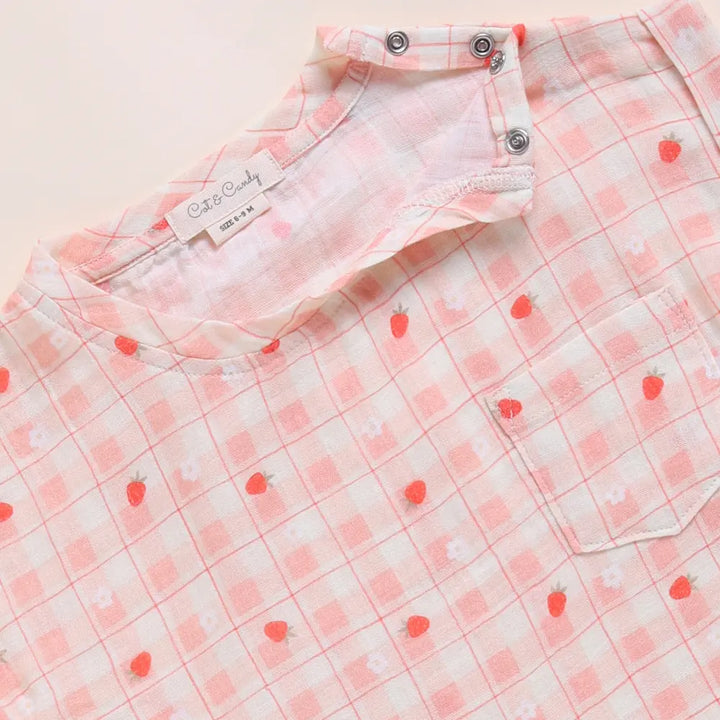 Cot &amp; Candy Baby Organic Muslin Oversized Tees Pack Of 2-Strawberry + Spring Floral