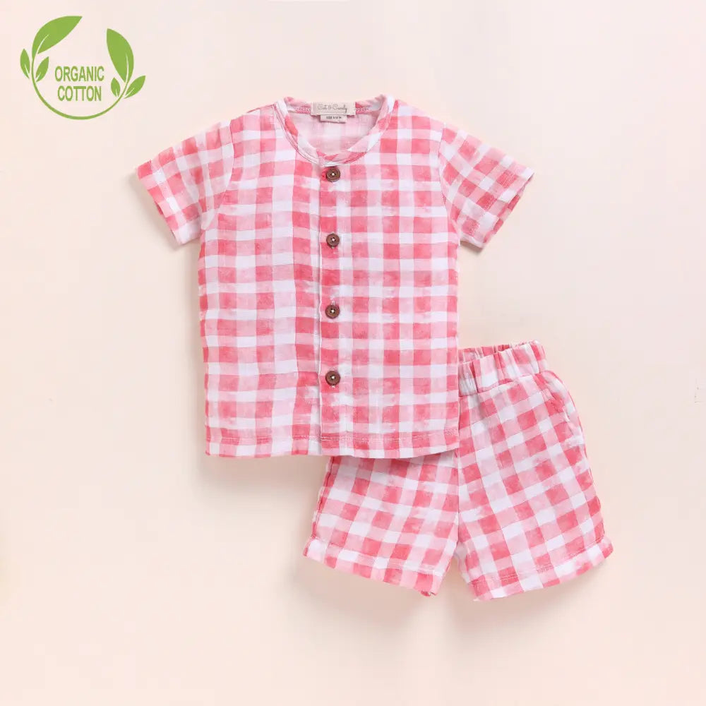 Cot &amp; Candy Baby Organic Muslin Jhabla Set - Pink Checks Print