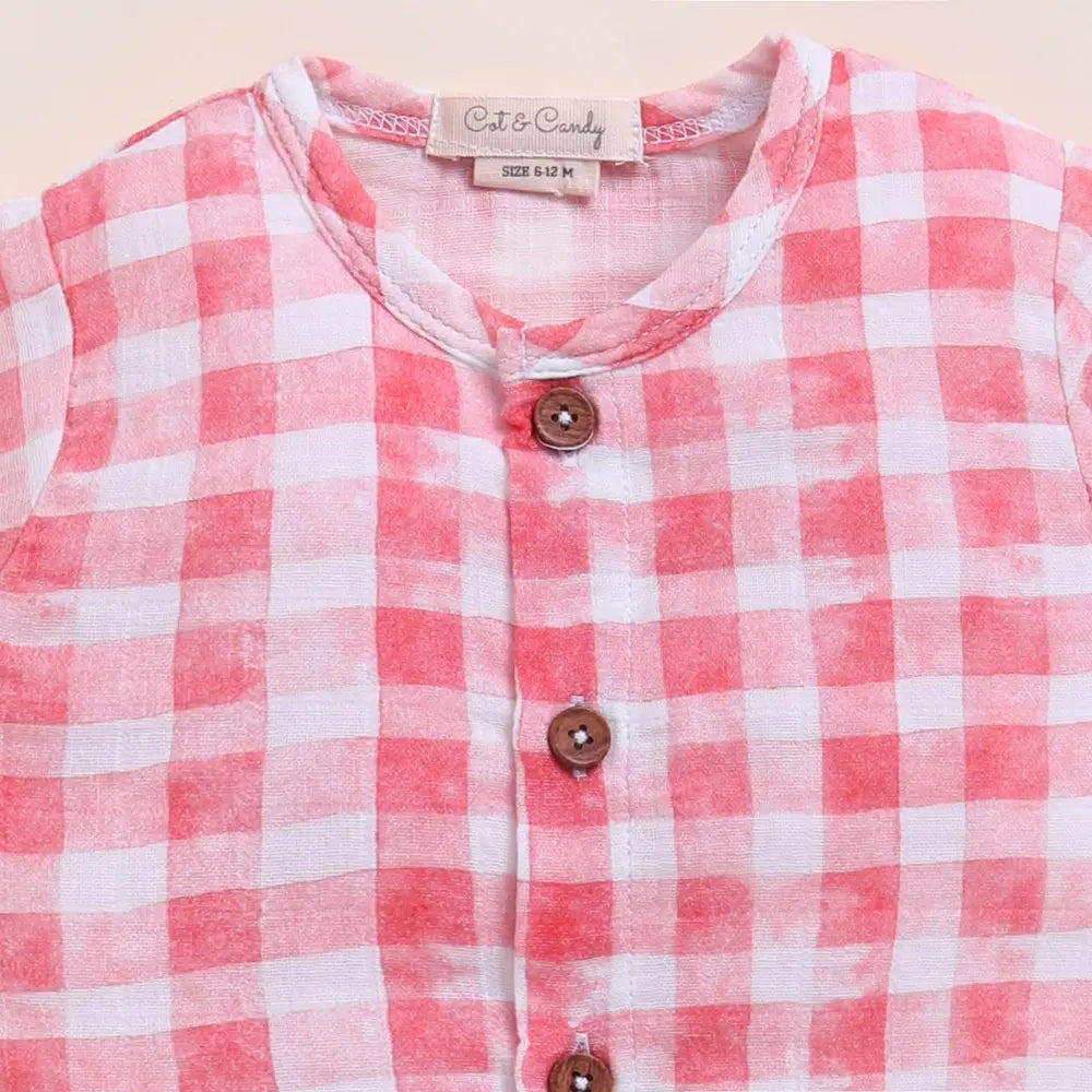 Cot &amp; Candy Baby Organic Muslin Jhabla Set - Pink Checks Print