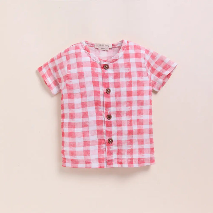 Cot &amp; Candy Baby Organic Muslin Jhabla Set - Pink Checks Print