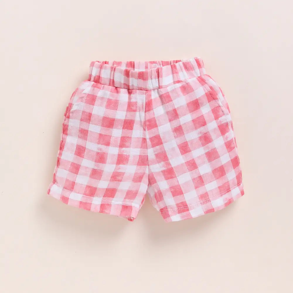 Cot &amp; Candy Baby Organic Muslin Jhabla Set - Pink Checks Print