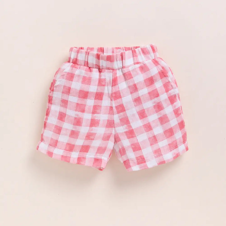 Cot &amp; Candy Baby Organic Muslin Jhabla Set - Pink Checks Print