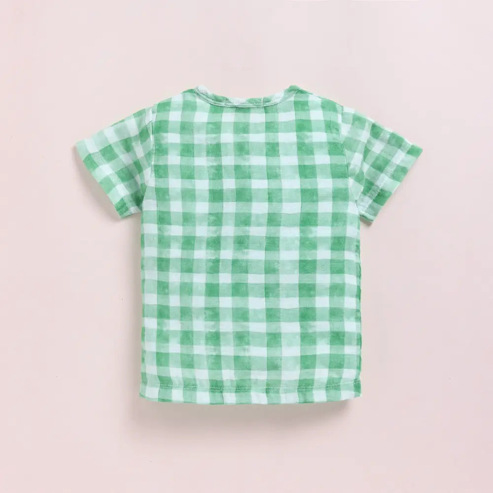Cot &amp; Candy Baby Organic Muslin Jhabla Set - Teal Checks Print