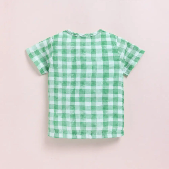 Cot &amp; Candy Baby Organic Muslin Jhabla Set - Teal Checks Print
