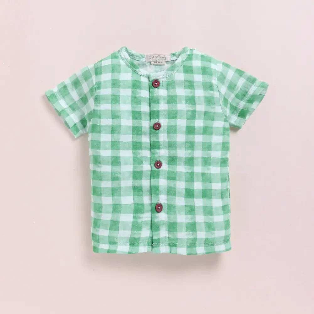 Cot &amp; Candy Baby Organic Muslin Jhabla Set - Teal Checks Print