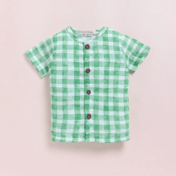 Cot &amp; Candy Baby Organic Muslin Jhabla Set - Teal Checks Print