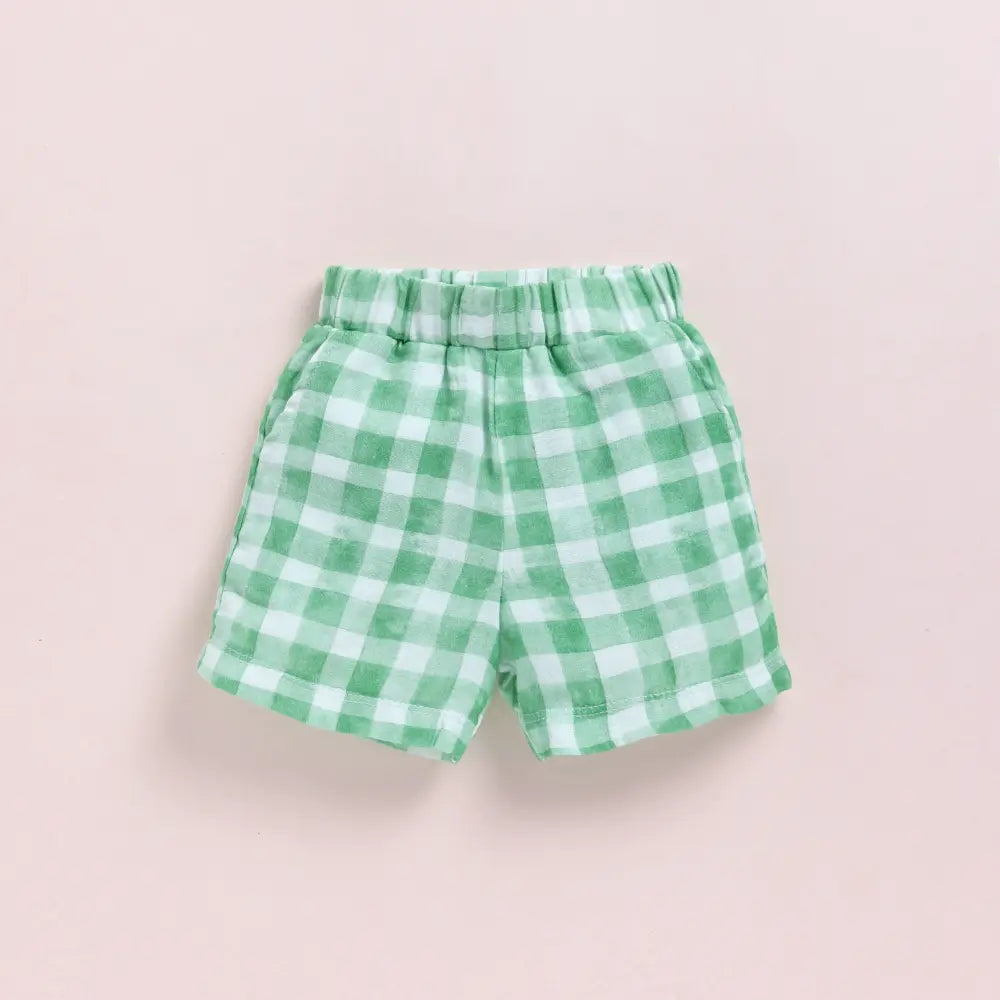 Cot &amp; Candy Baby Organic Muslin Jhabla Set - Teal Checks Print