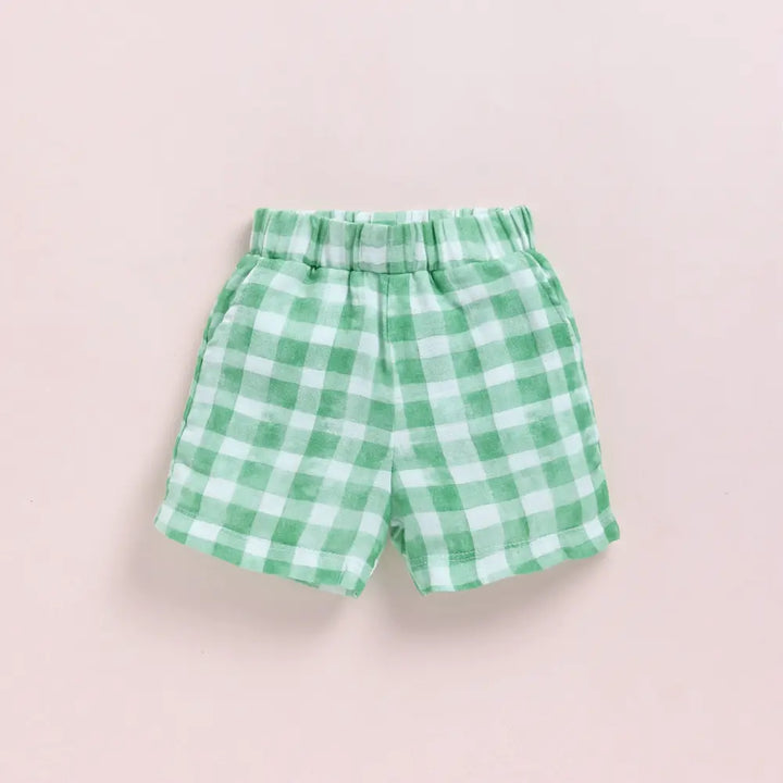 Cot &amp; Candy Baby Organic Muslin Jhabla Set - Teal Checks Print