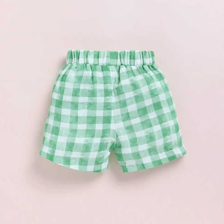 Cot &amp; Candy Baby Organic Muslin Jhabla Set - Teal Checks Print