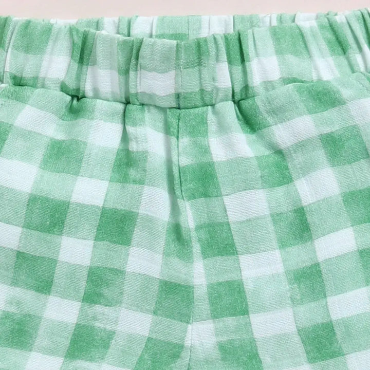 Cot &amp; Candy Baby Organic Muslin Jhabla Set - Teal Checks Print