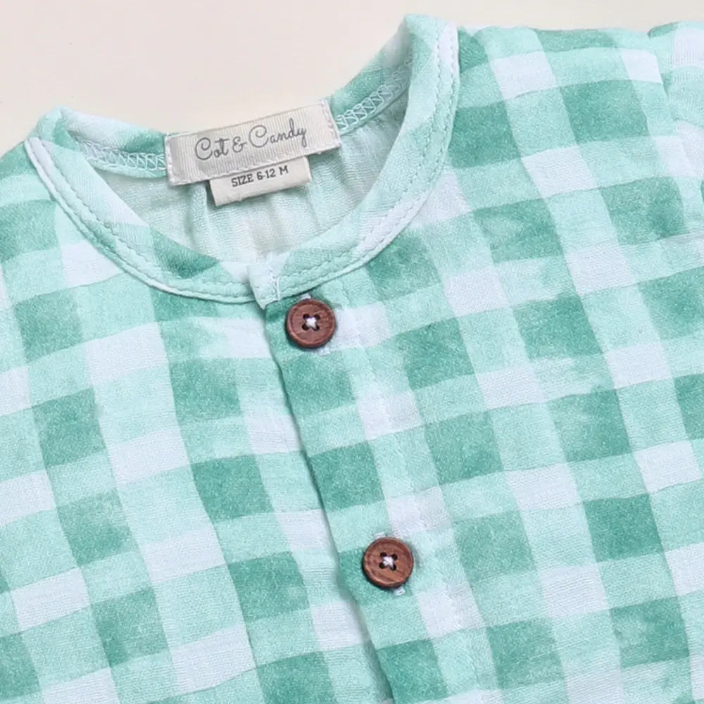 Cot &amp; Candy Baby Organic Muslin Jhabla Set - Sage Checks Print