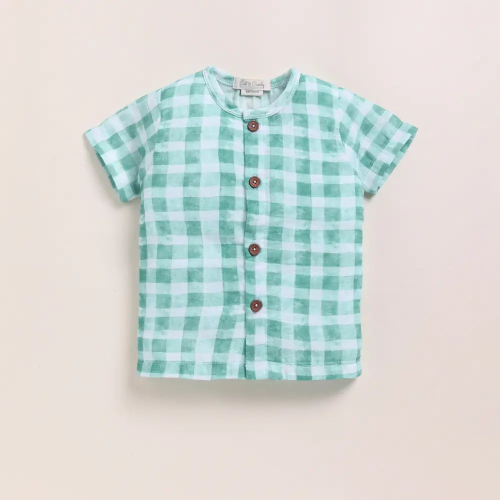 Cot &amp; Candy Baby Organic Muslin Jhabla Set - Sage Checks Print