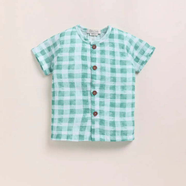 Cot &amp; Candy Baby Organic Muslin Jhabla Set - Sage Checks Print