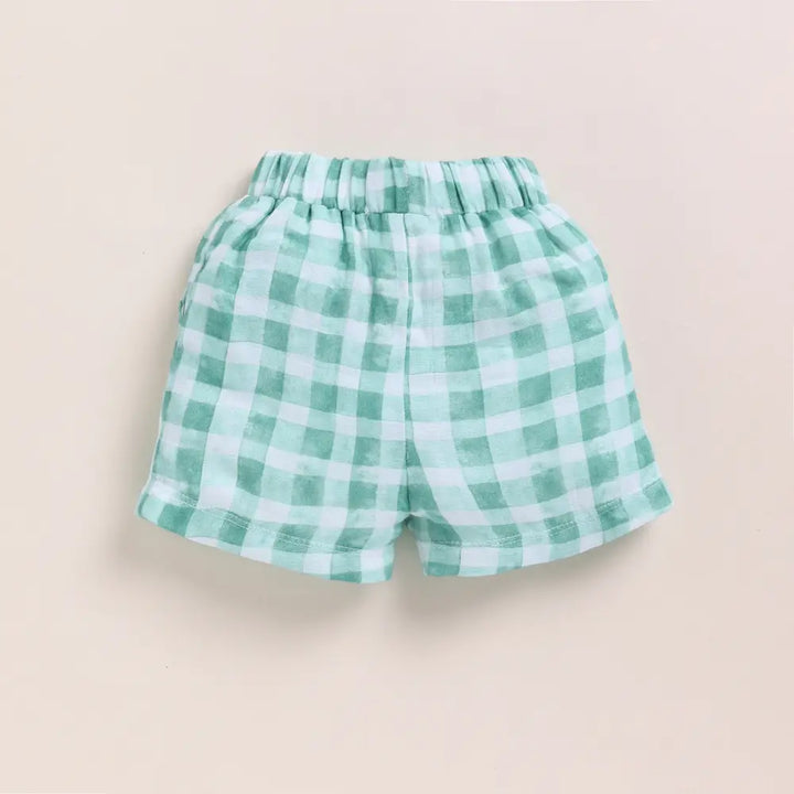 Cot &amp; Candy Baby Organic Muslin Jhabla Set - Sage Checks Print
