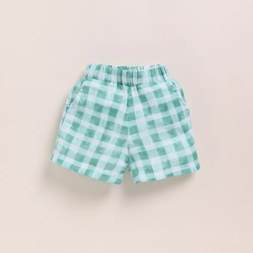 Cot &amp; Candy Baby Organic Muslin Jhabla Set - Sage Checks Print