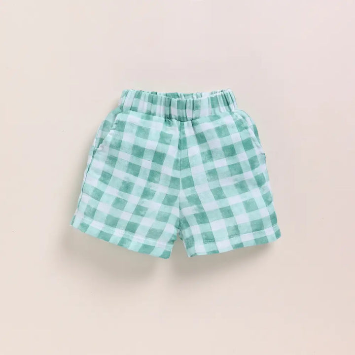Cot &amp; Candy Baby Organic Muslin Jhabla Set - Sage Checks Print
