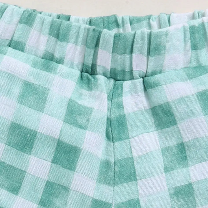 Cot &amp; Candy Baby Organic Muslin Jhabla Set - Sage Checks Print