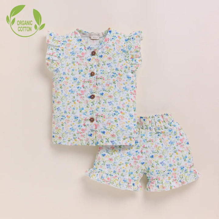 Cot &amp; Candy Baby Organic Muslin Jhabla Set-Spring Floral Print