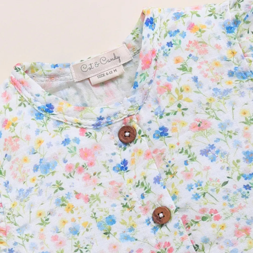 Cot &amp; Candy Baby Organic Muslin Jhabla Set-Spring Floral Print