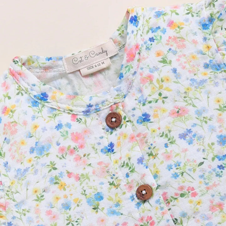 Cot &amp; Candy Baby Organic Muslin Jhabla Set-Spring Floral Print