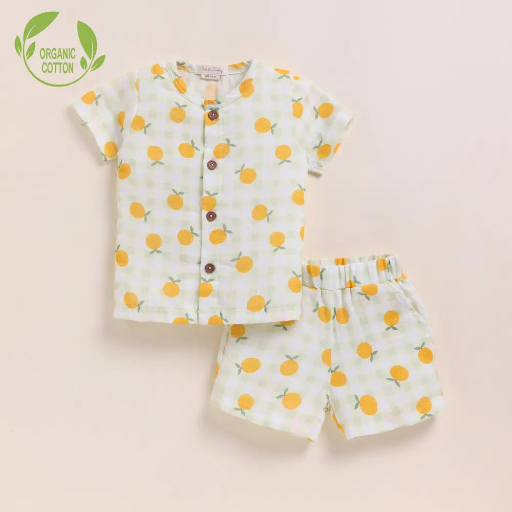 Cot &amp; Candy Baby Organic Muslin Jhabla Set-Orange Print