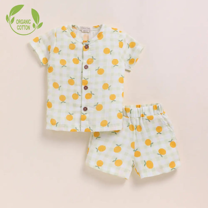 Cot &amp; Candy Baby Organic Muslin Jhabla Set-Orange Print