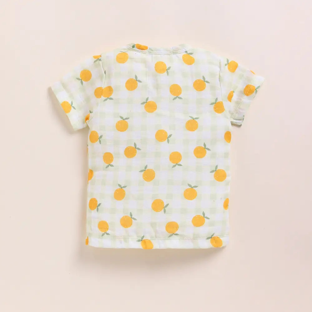 Cot &amp; Candy Baby Organic Muslin Jhabla Set-Orange Print