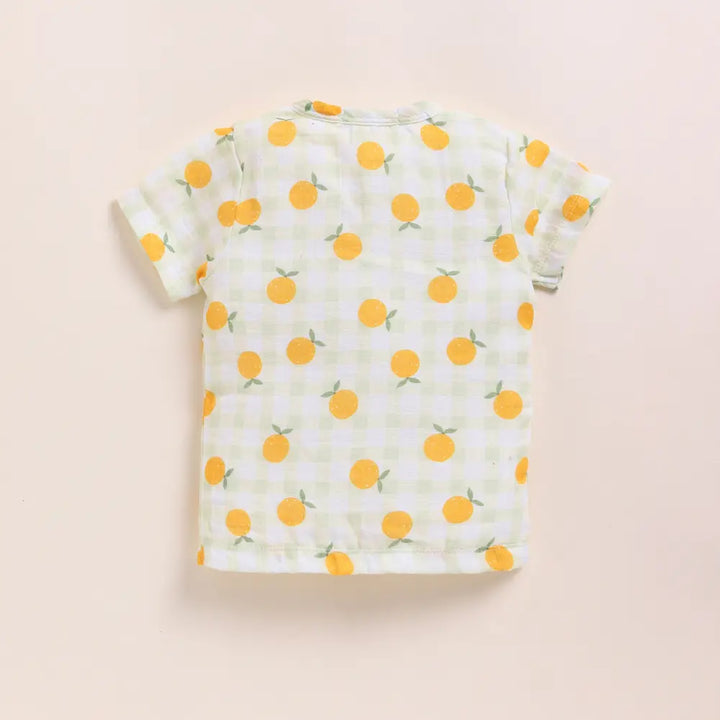 Cot &amp; Candy Baby Organic Muslin Jhabla Set-Orange Print