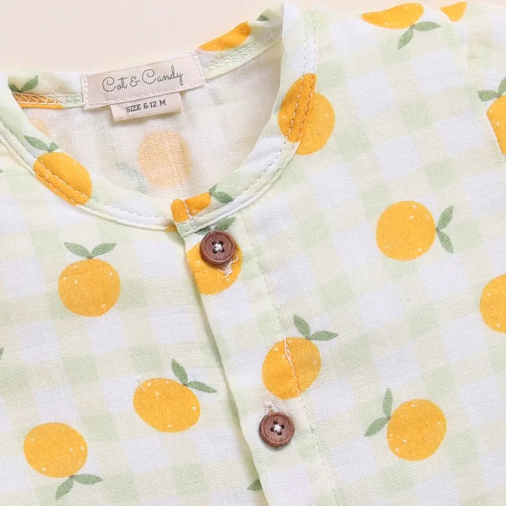 Cot &amp; Candy Baby Organic Muslin Jhabla Set-Orange Print