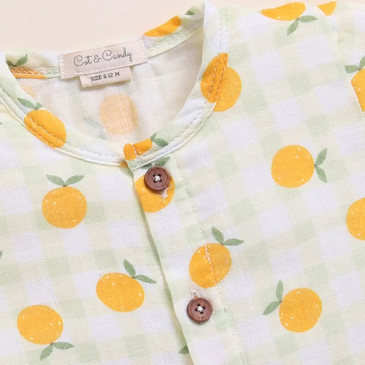 Cot &amp; Candy Baby Organic Muslin Jhabla Set-Orange Print