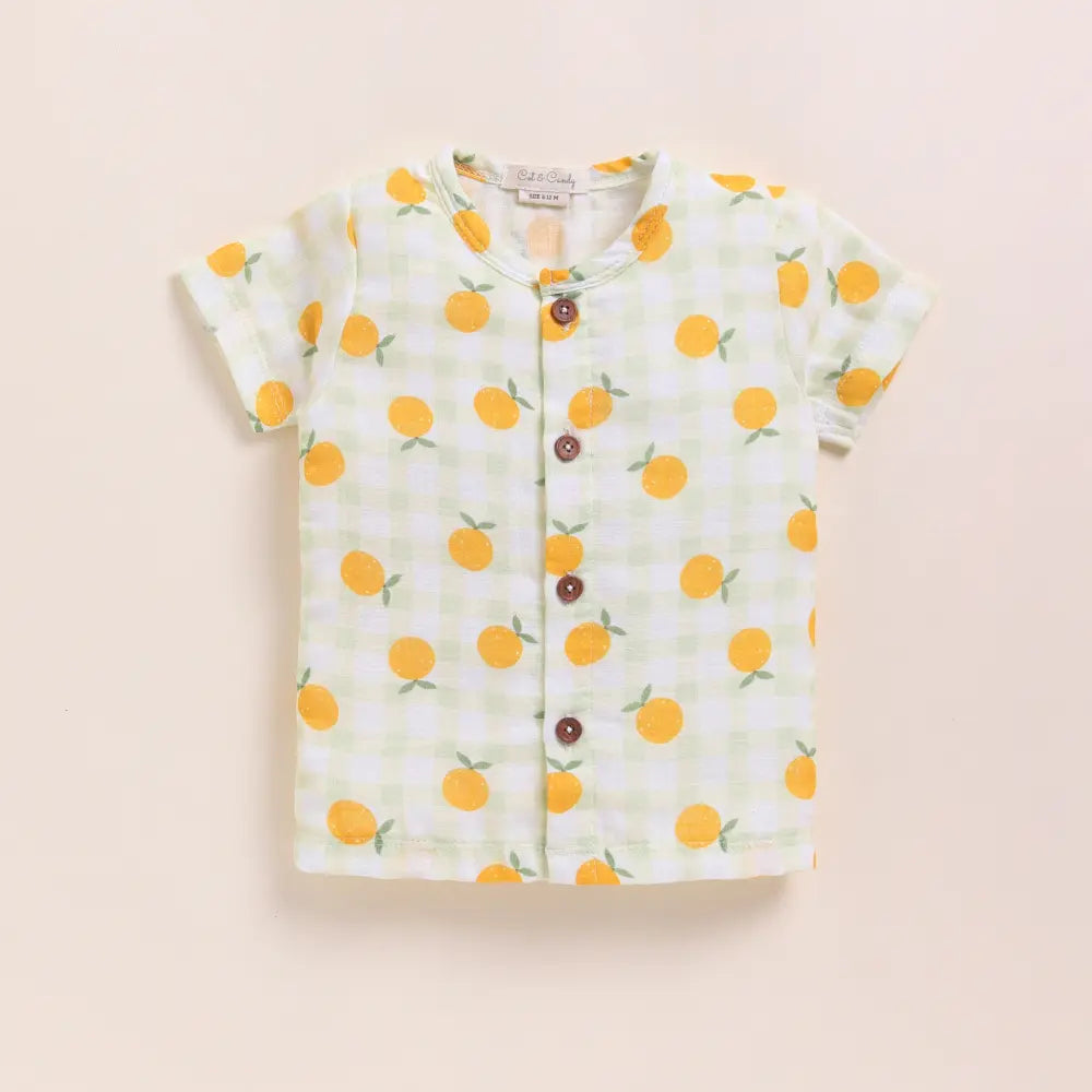 Cot &amp; Candy Baby Organic Muslin Jhabla Set-Orange Print