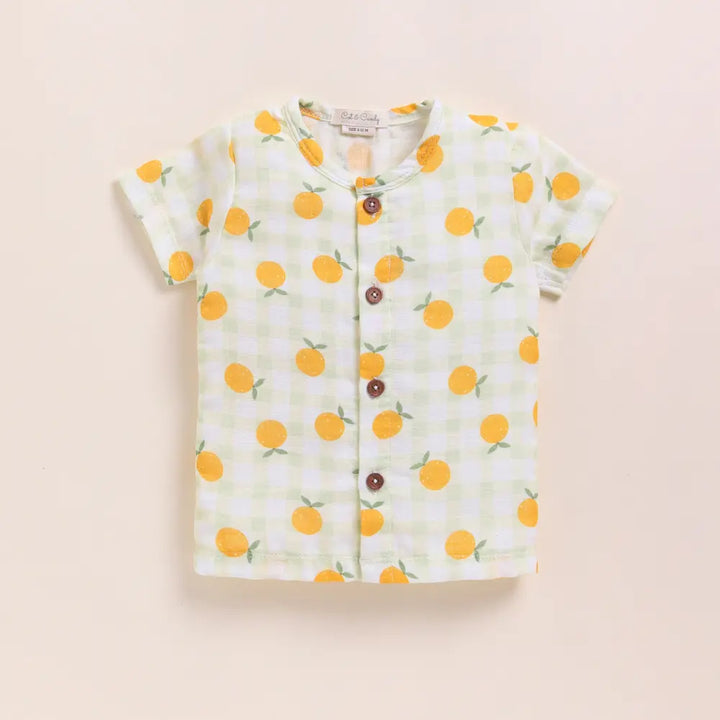 Cot &amp; Candy Baby Organic Muslin Jhabla Set-Orange Print