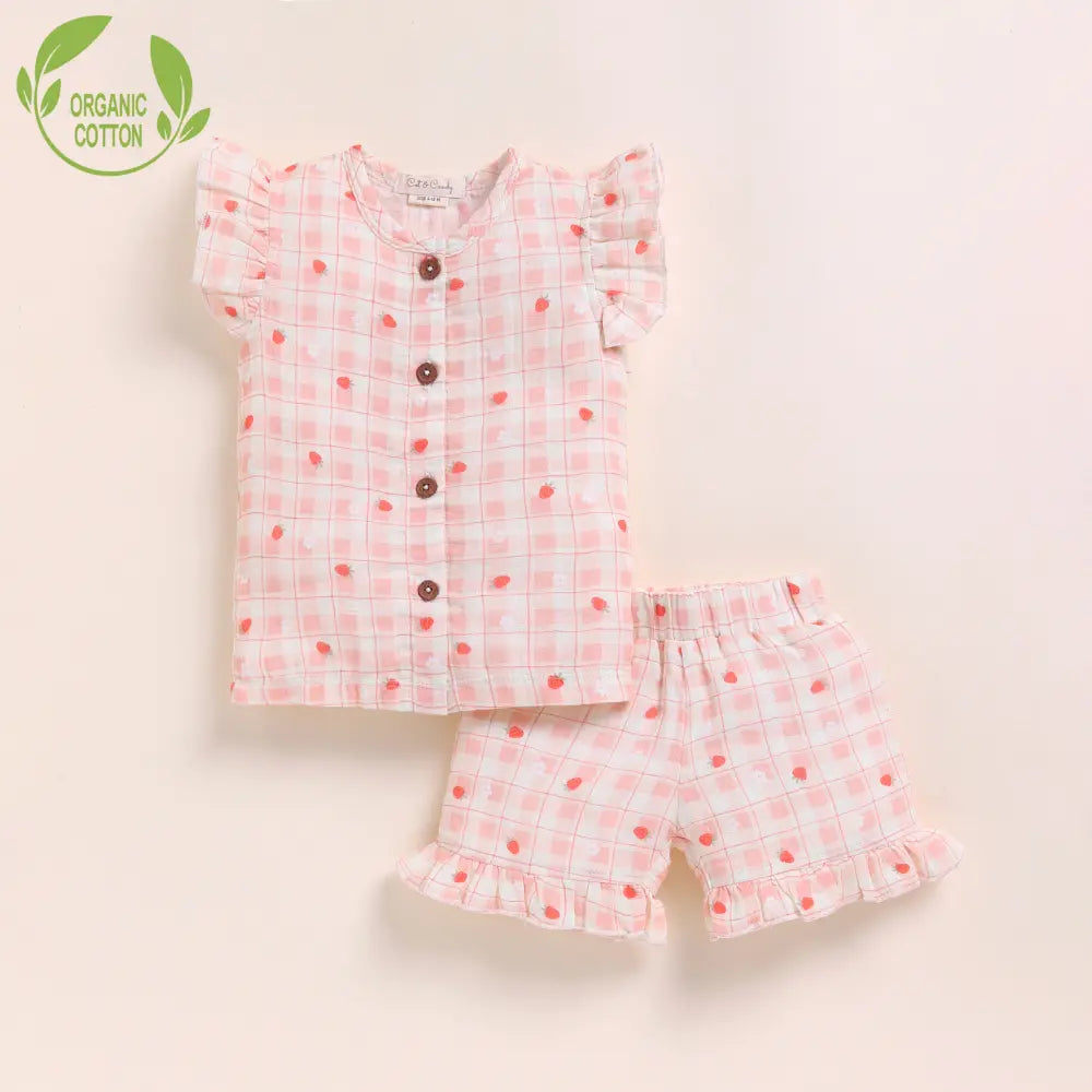 Cot &amp; Candy Baby Organic Muslin Jhabla Set - Strawberry Print