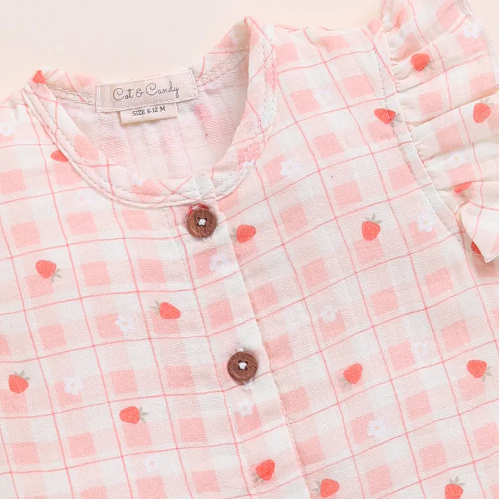 Cot &amp; Candy Baby Organic Muslin Jhabla Set - Strawberry Print