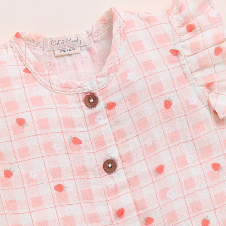 Cot &amp; Candy Baby Organic Muslin Jhabla Set - Strawberry Print