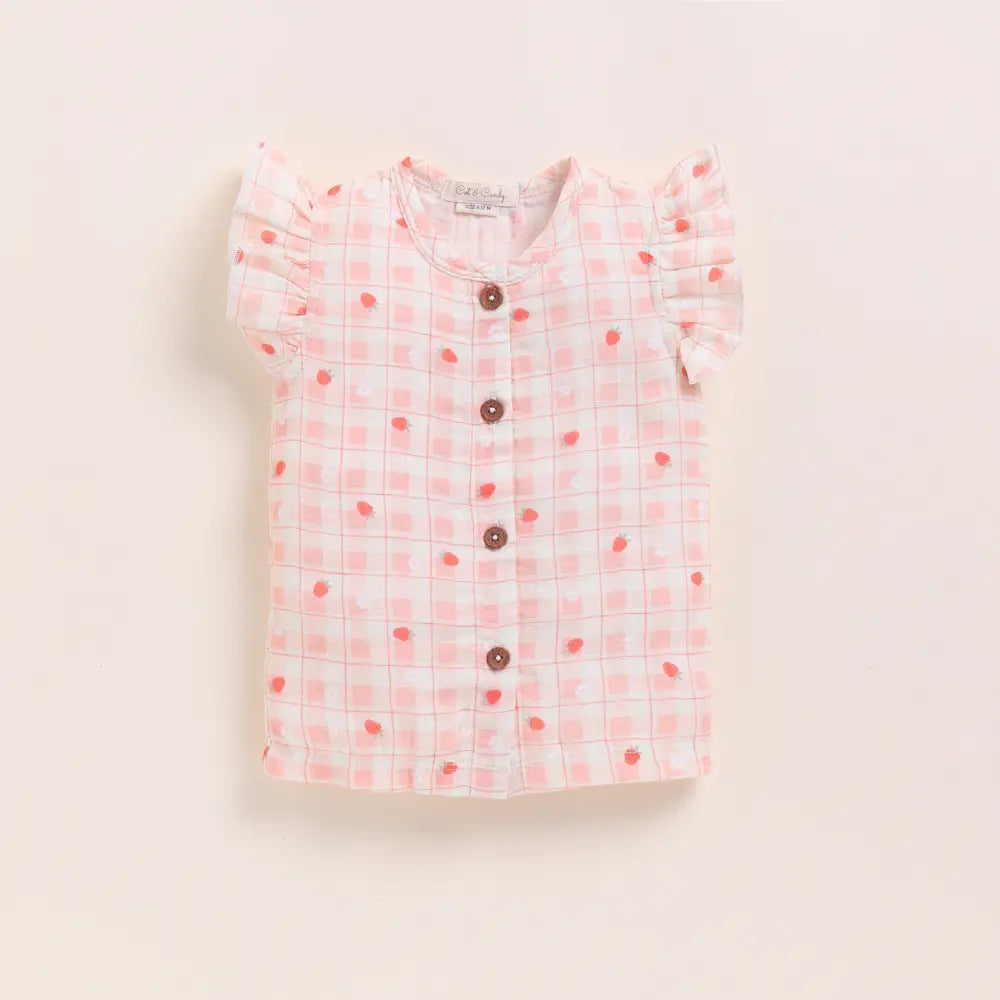 Cot &amp; Candy Baby Organic Muslin Jhabla Set - Strawberry Print