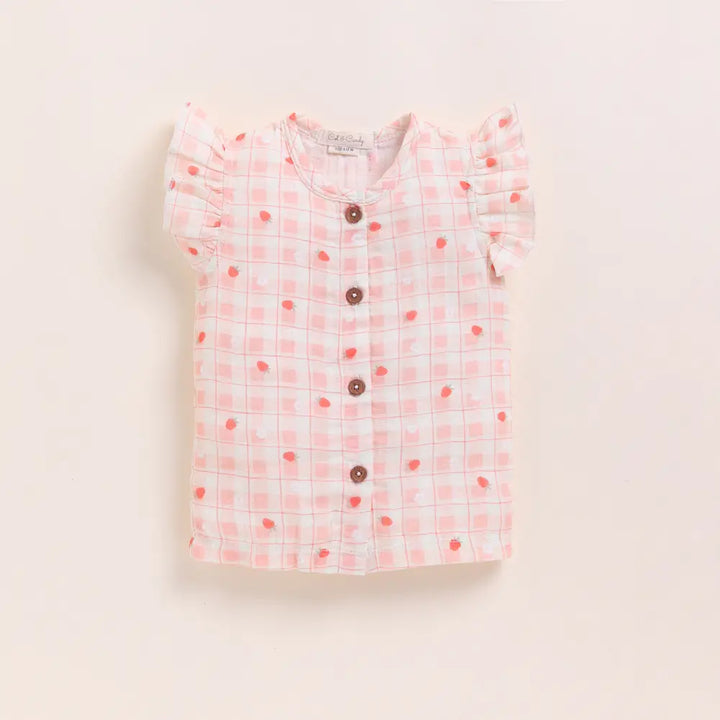 Cot &amp; Candy Baby Organic Muslin Jhabla Set - Strawberry Print