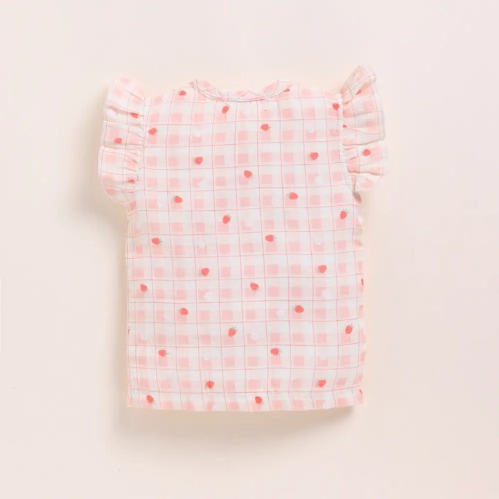 Cot &amp; Candy Baby Organic Muslin Jhabla Set - Strawberry Print