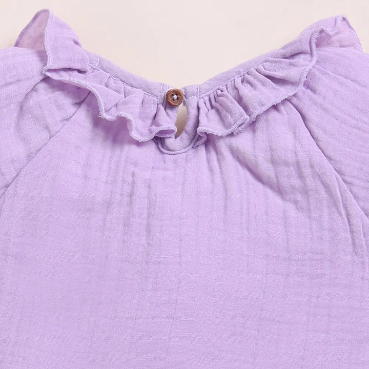 Cot &amp; Candy Baby Organic Muslin Frill Top Set - Lavender Haze