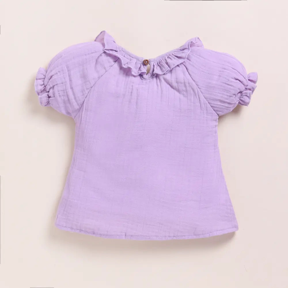 Cot &amp; Candy Baby Organic Muslin Frill Top Set - Lavender Haze